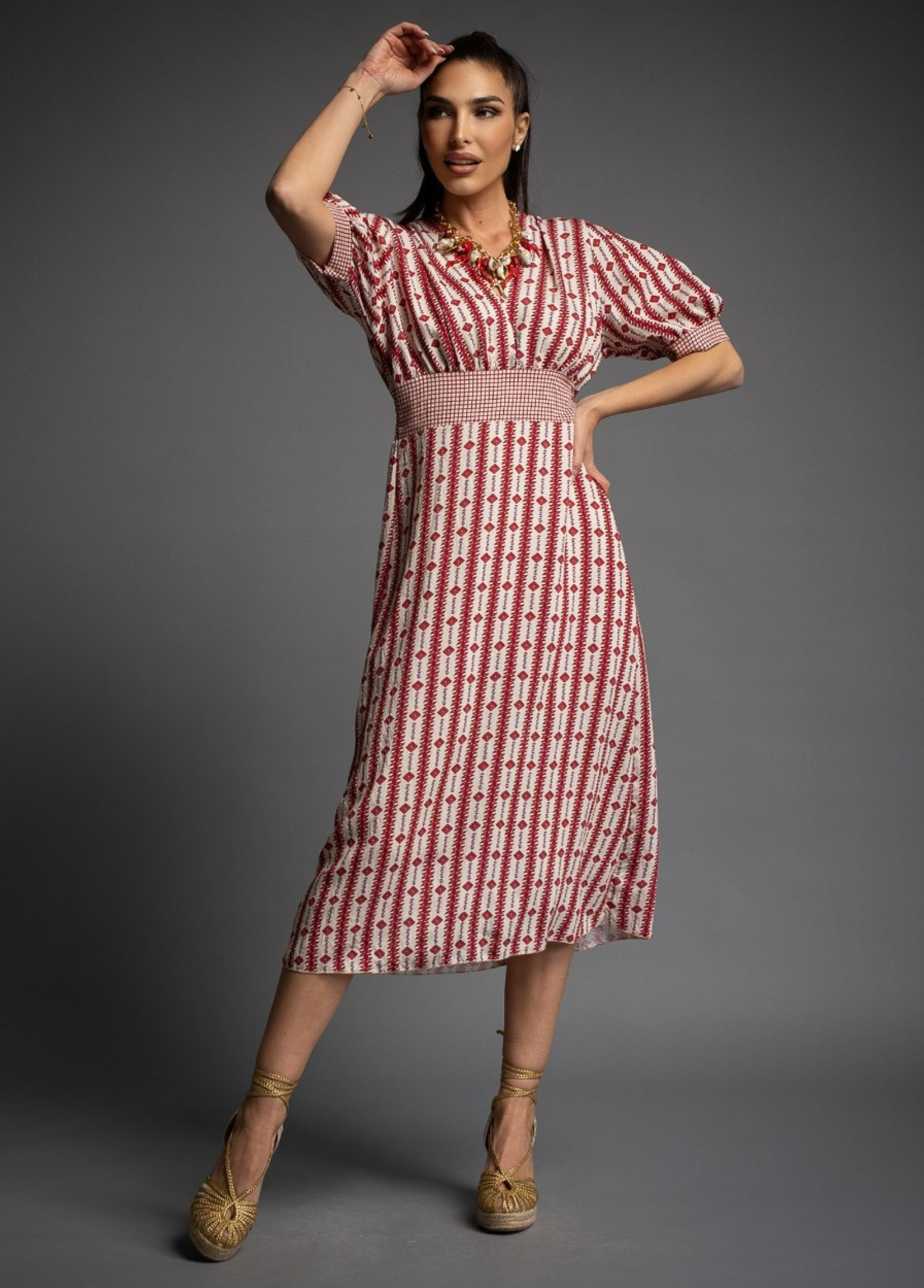 VESTIDO GEOMÉTRICO MANGA BALÃO - ALIBY