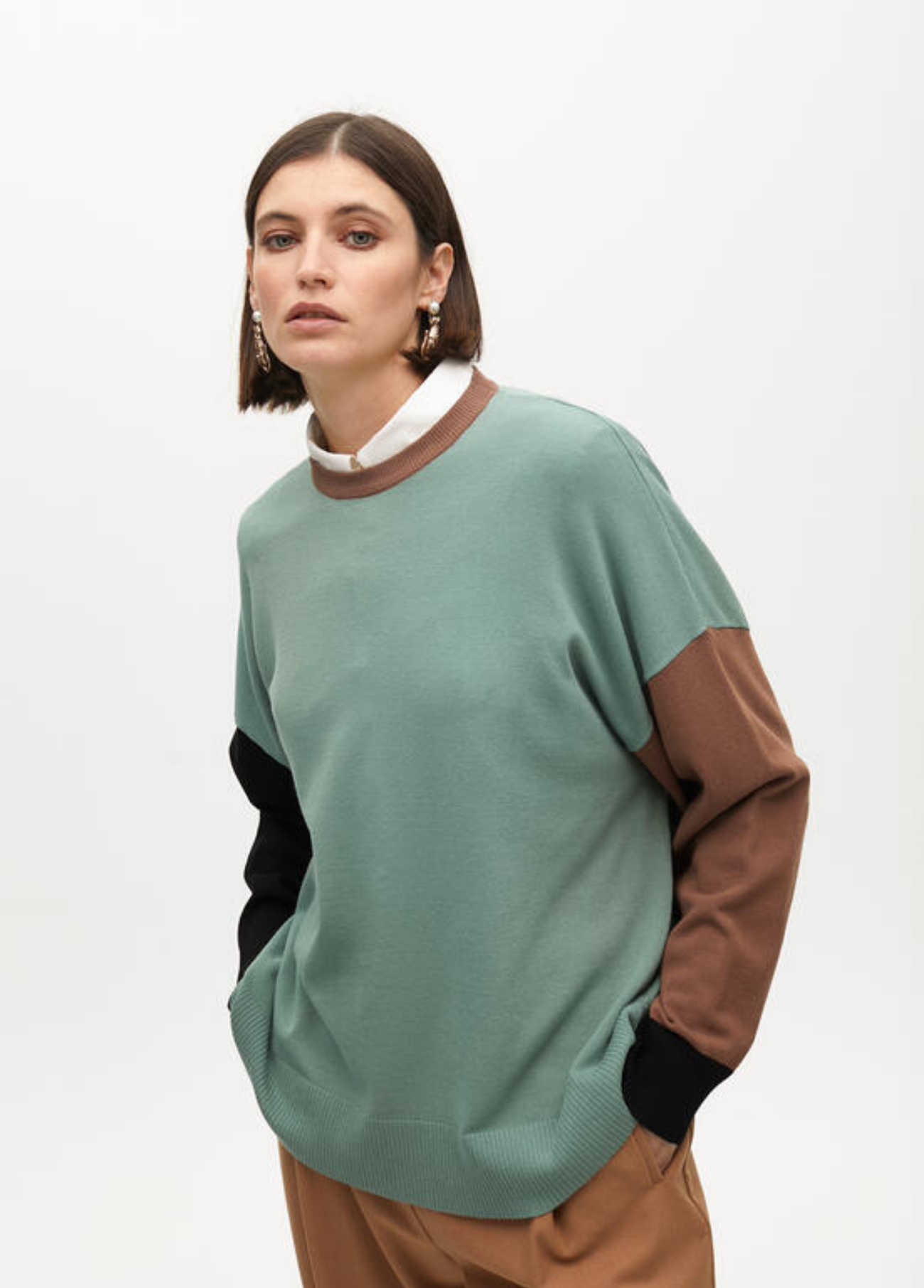 CAMISOLA DE MALHA COM MANGA COMPRIDA E DETALHE BICOLOR - LOLA CASADEMUNT