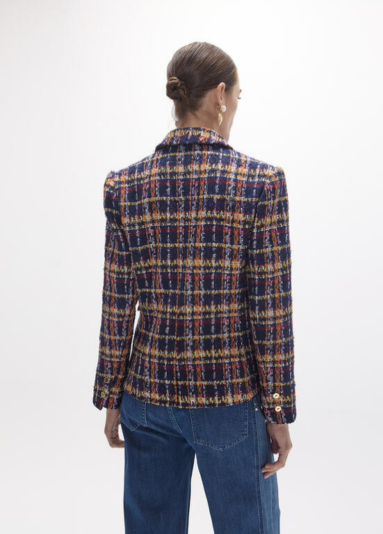 BLAZER EM TWEED AZUL ESCURO COM BOTÕES DOURADOS E CORTE ASSERTOADO - LOLA CASADEMUNT