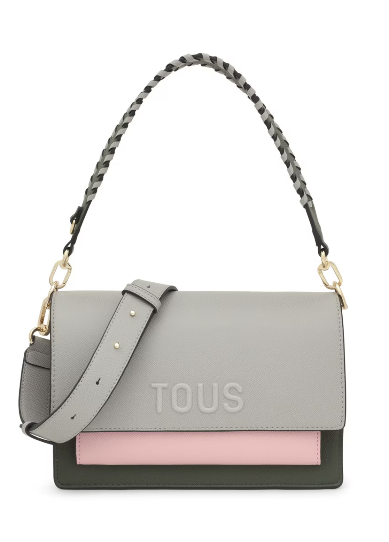 MALA DE TIRACOLO MÉDIA CINZENTA E ROSA AUDREE SAFFIANO - TOUS