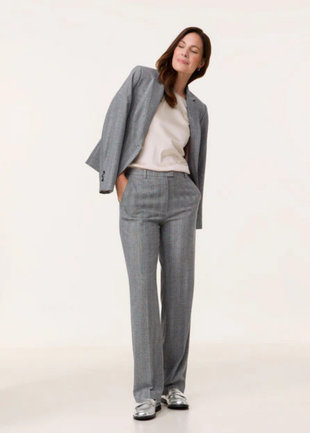 CALÇAS DE TECIDO ELEGANTES COM RISCAS - GERRY WEBER