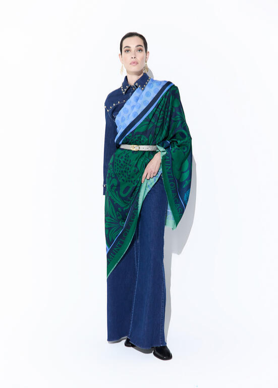 ECHARPE ANIMAL PRINT EM TONS DE VERDE&AZUL LC - LOLA CASADEMUNT