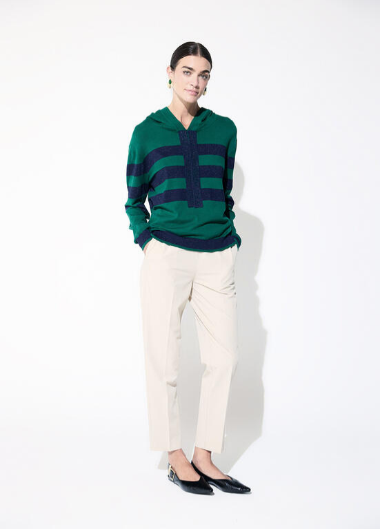 JERSEY DE RISCAS VERDE E AZUL COM LUREX E CAPUZ - LOLA CASADEMUNT