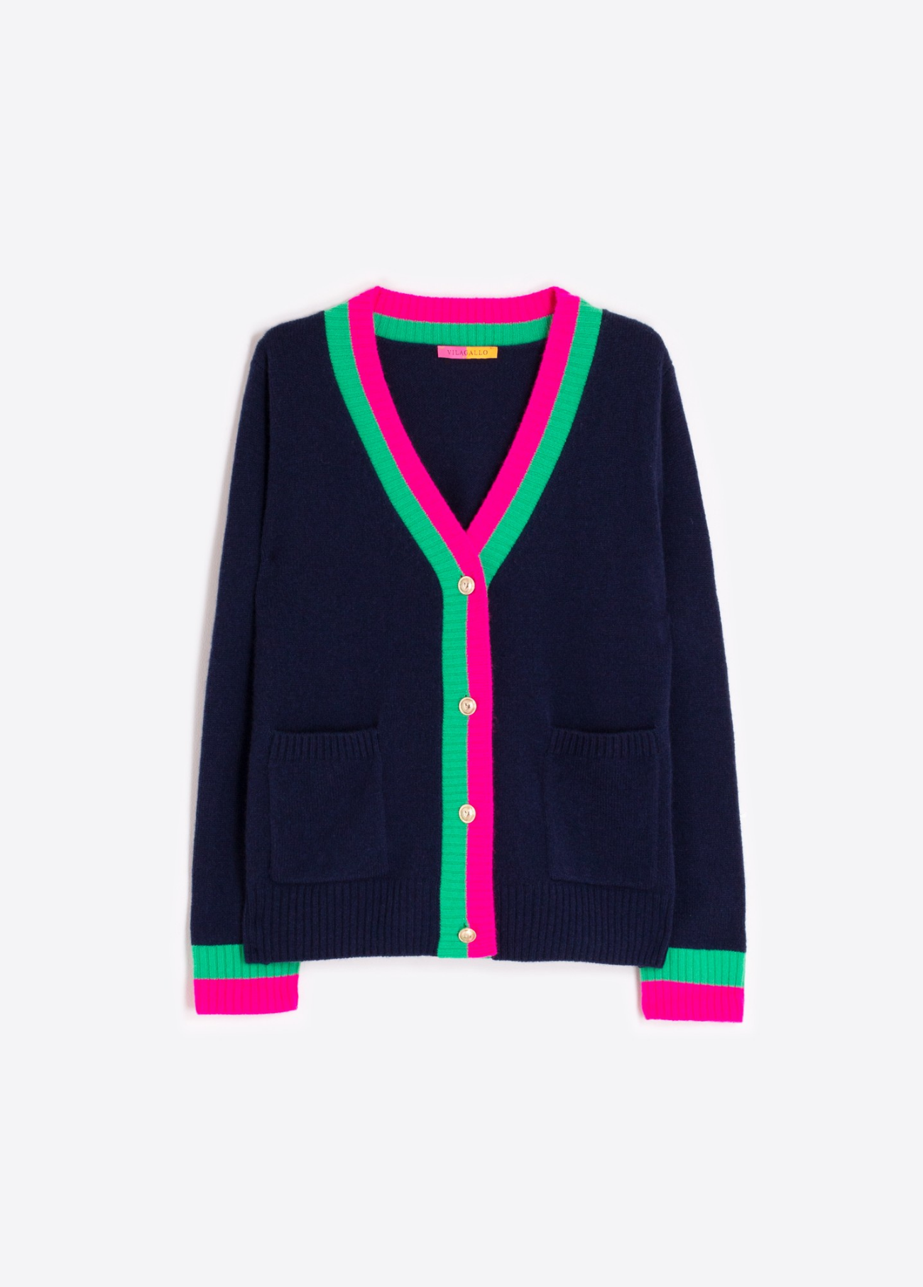 MALHA ALINA CARDIGAN MARINHO ROSA VERDE - VILAGALLO