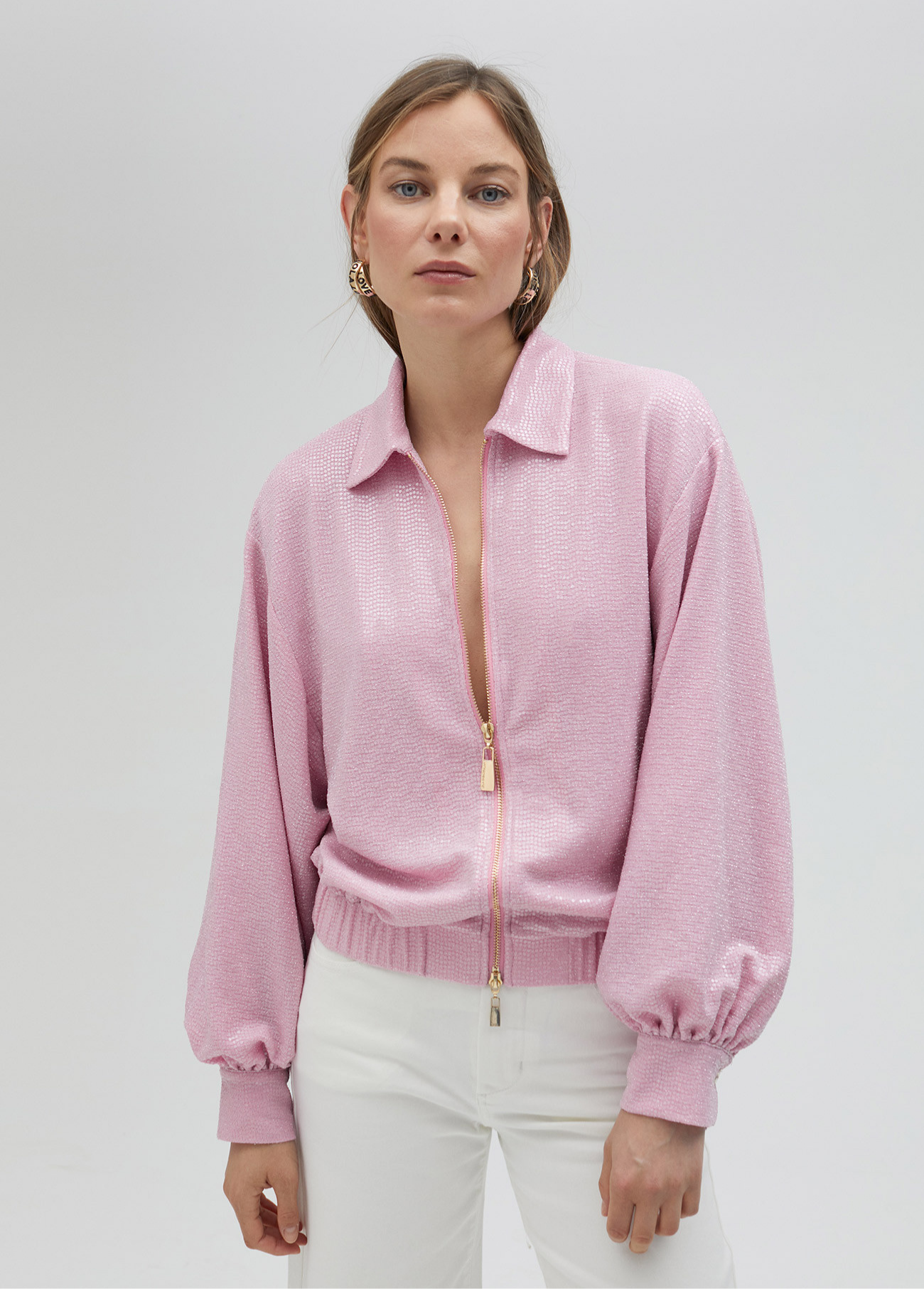 CASACO BOMBER DE LANTEJOULAS ROSA - LOLA CASDEMUNT