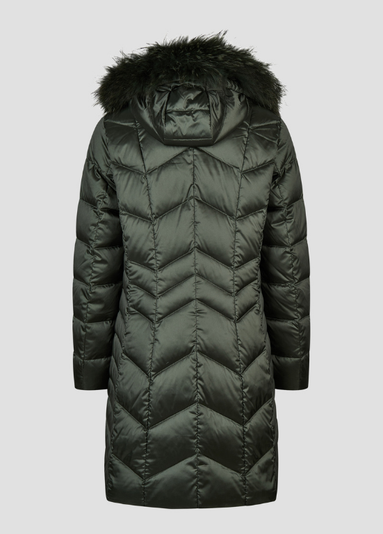 PARKA COMPRIDA VERDE OLIVA COM CAPUZ DE PÊLO NATURAL - BARBARA LEBEK