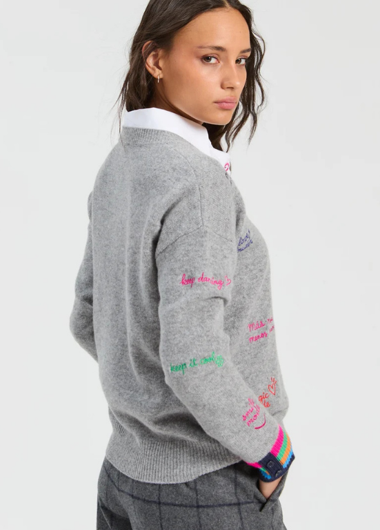 CAMISOLA CINZA DE TRICÔ COM BORDADO MULTICOLOR - VILAGALLO