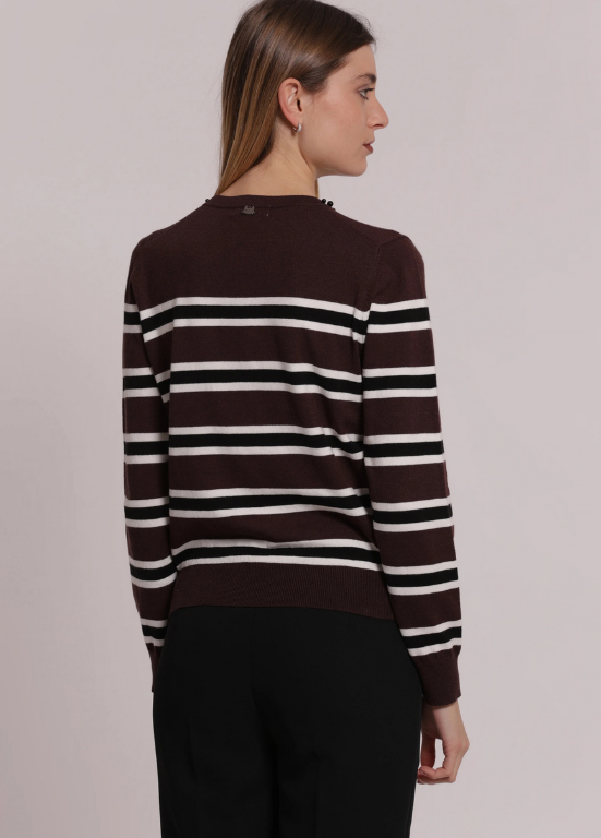 CAMISOLA DE MALHA DE RISCAS HORIZONTAIS E DETALHES DE PÉROLAS - MIMI MUA