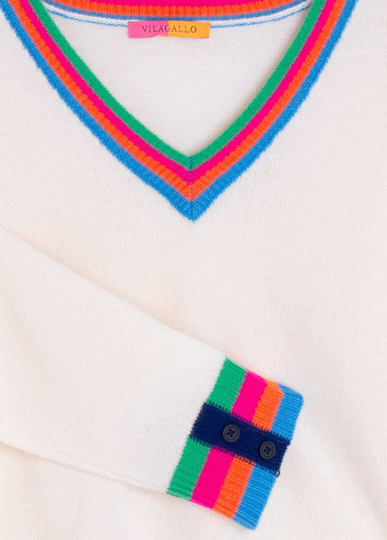 JERSEY COM GOLA EM V LISTADA MULTICOLORIDA - VILAGALLO