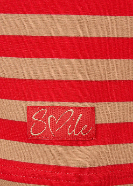 BLUSA LONGSLEEVE COM RISCAS HORIZONTAIS EM CAMEL E VERMELHO - RABE