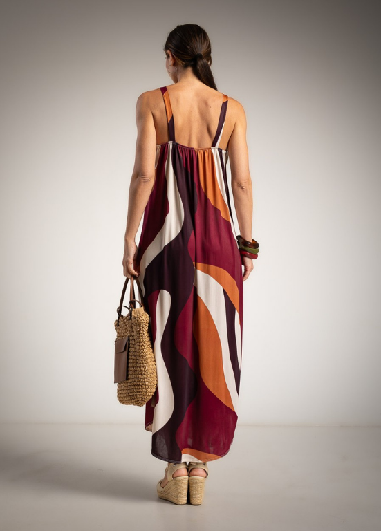 VESTIDO MAXI EM MALHA FRIA E ESTAMPADO ABSTRATO - ALBANO'S