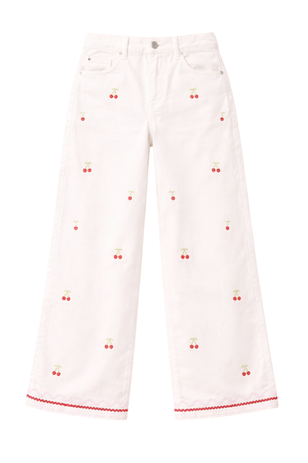 JEANS BRANCAS COM BORDADO DE CEREJAS - ALIBY