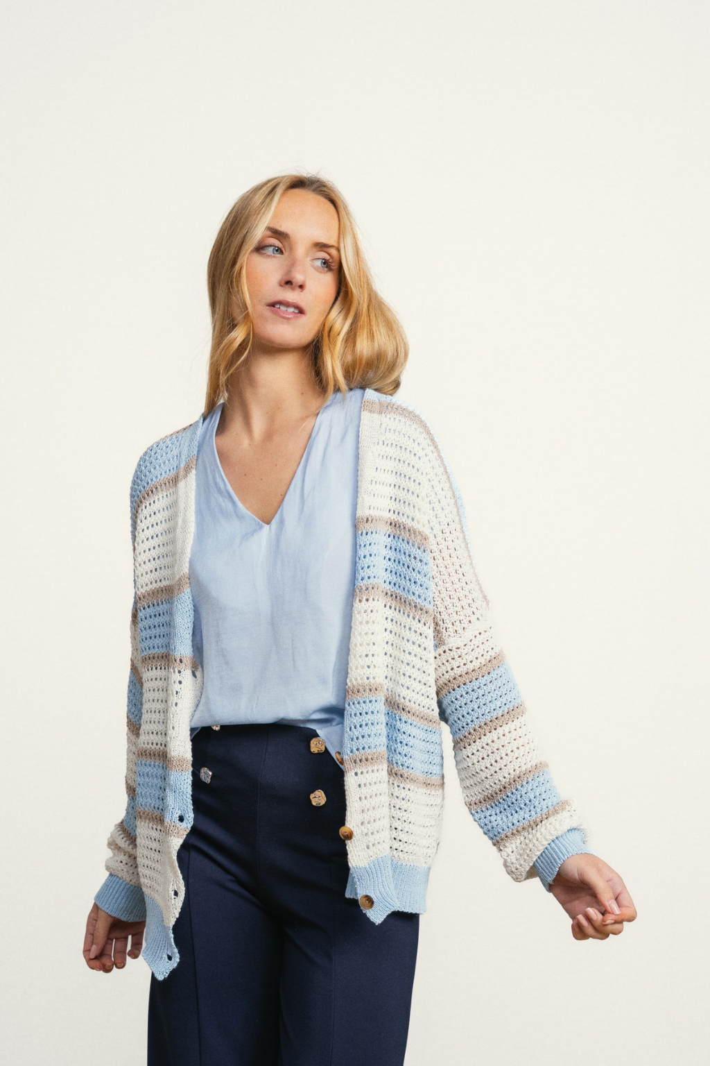 CASACO TIPO CROCHÉ ALGODÃO COM RISCAS MULTICOLOR - SMF