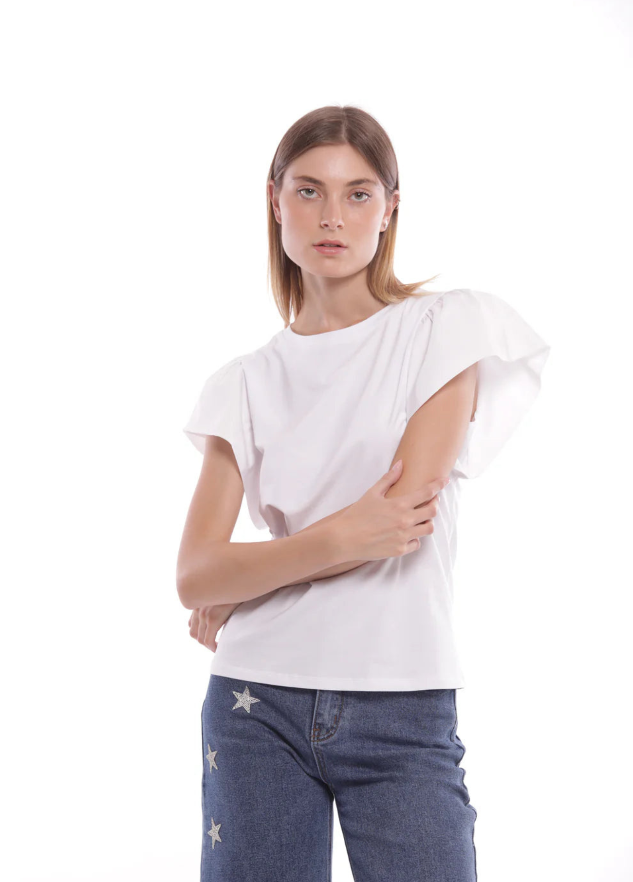 T-SHIRT COM MANGAS VOULANT - MIMI MUA