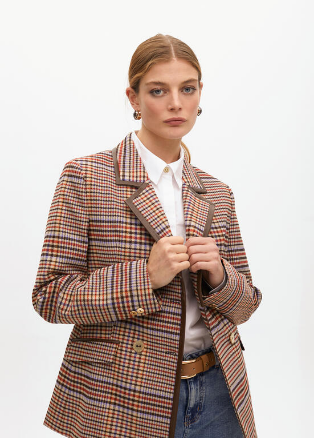 BLAZER XADREZ COM ACABAMENTO EM PELE SINTÉTICA - LOLA CASADEMUNT