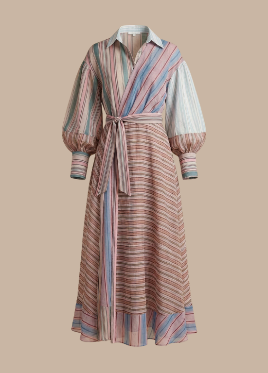 VESTIDO DE RISCAS TRAÇADO COM MANGA BALÃO - ALIBY