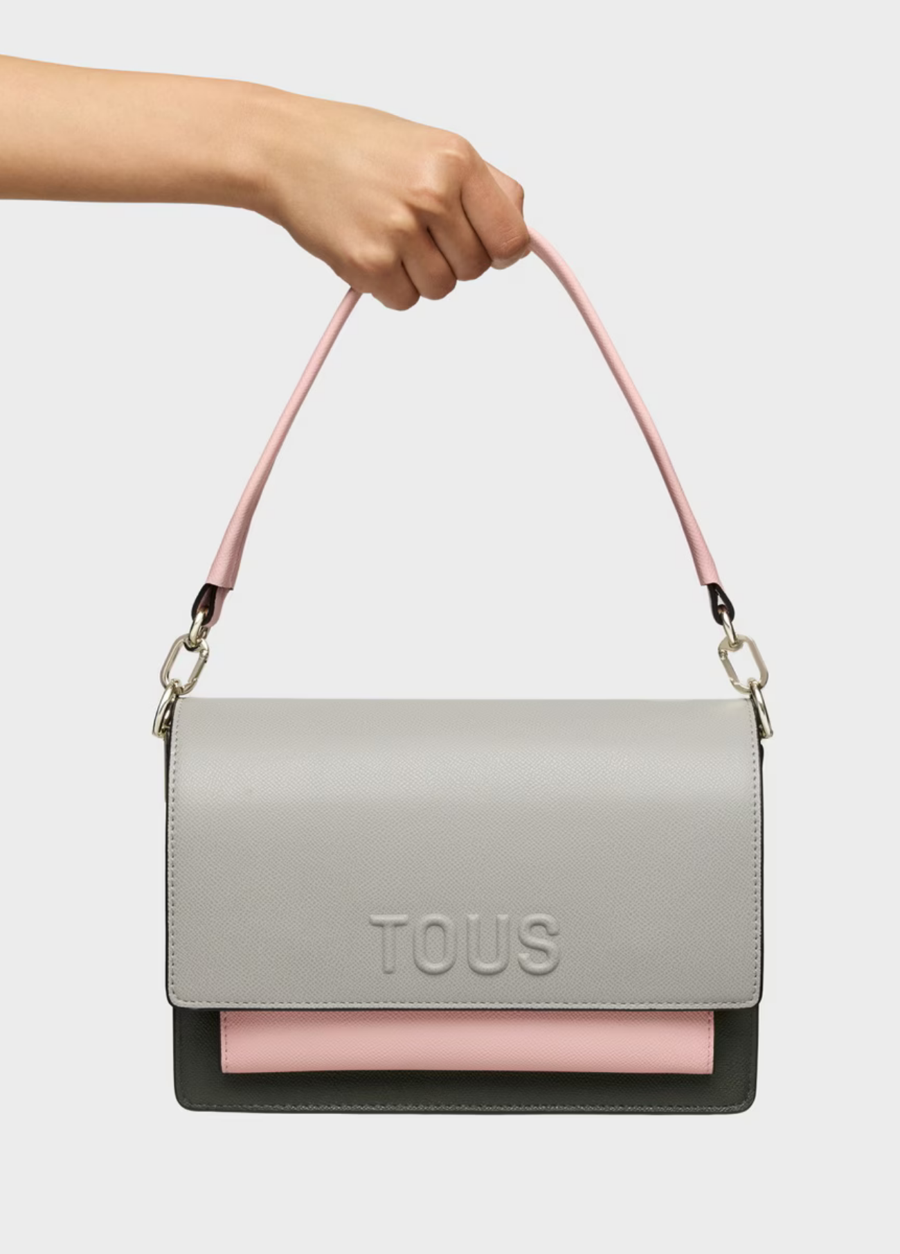 MALA DE TIRACOLO MÉDIA CINZENTA E ROSA AUDREE SAFFIANO - TOUS