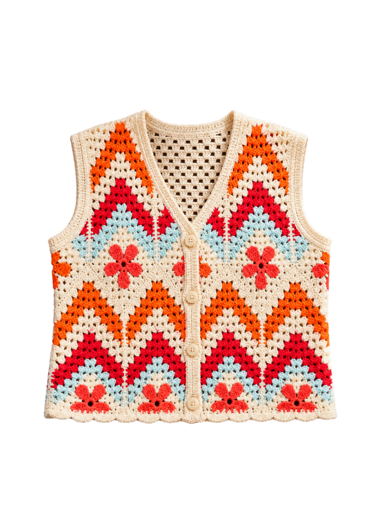 COLETE EM CROCHET MULTICOLOR COM BOTÕES - ALIBY