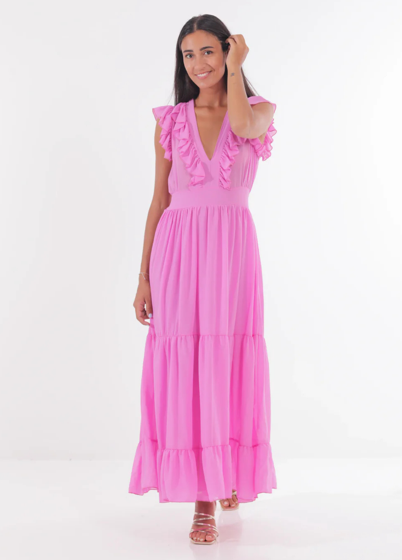 VESTIDO LONGO COM FOLHOS - MIMI MUA