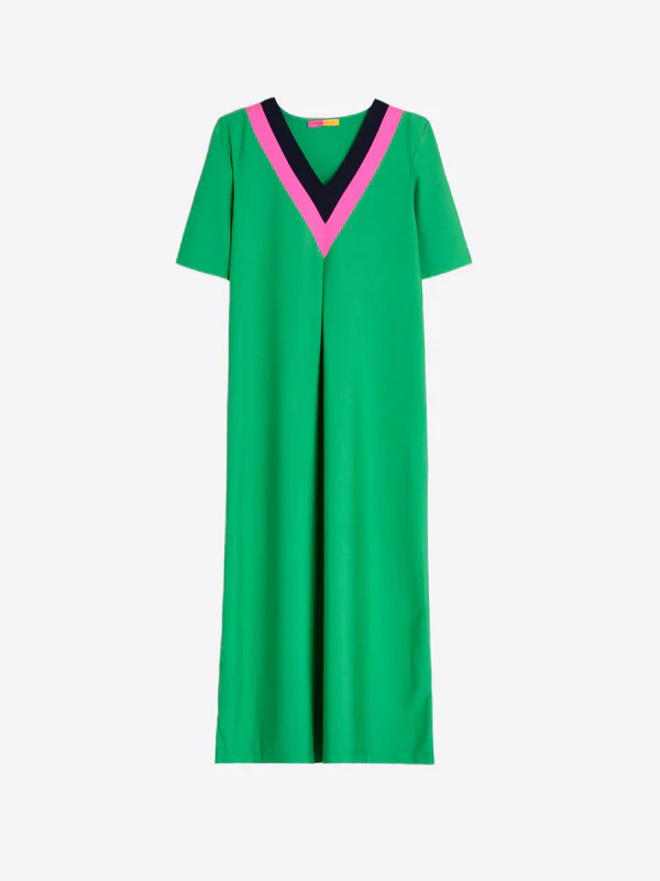 VESTIDO LONGO DE CORTE RETO EM VERDE COM DECOTE EM V - VILAGALLO