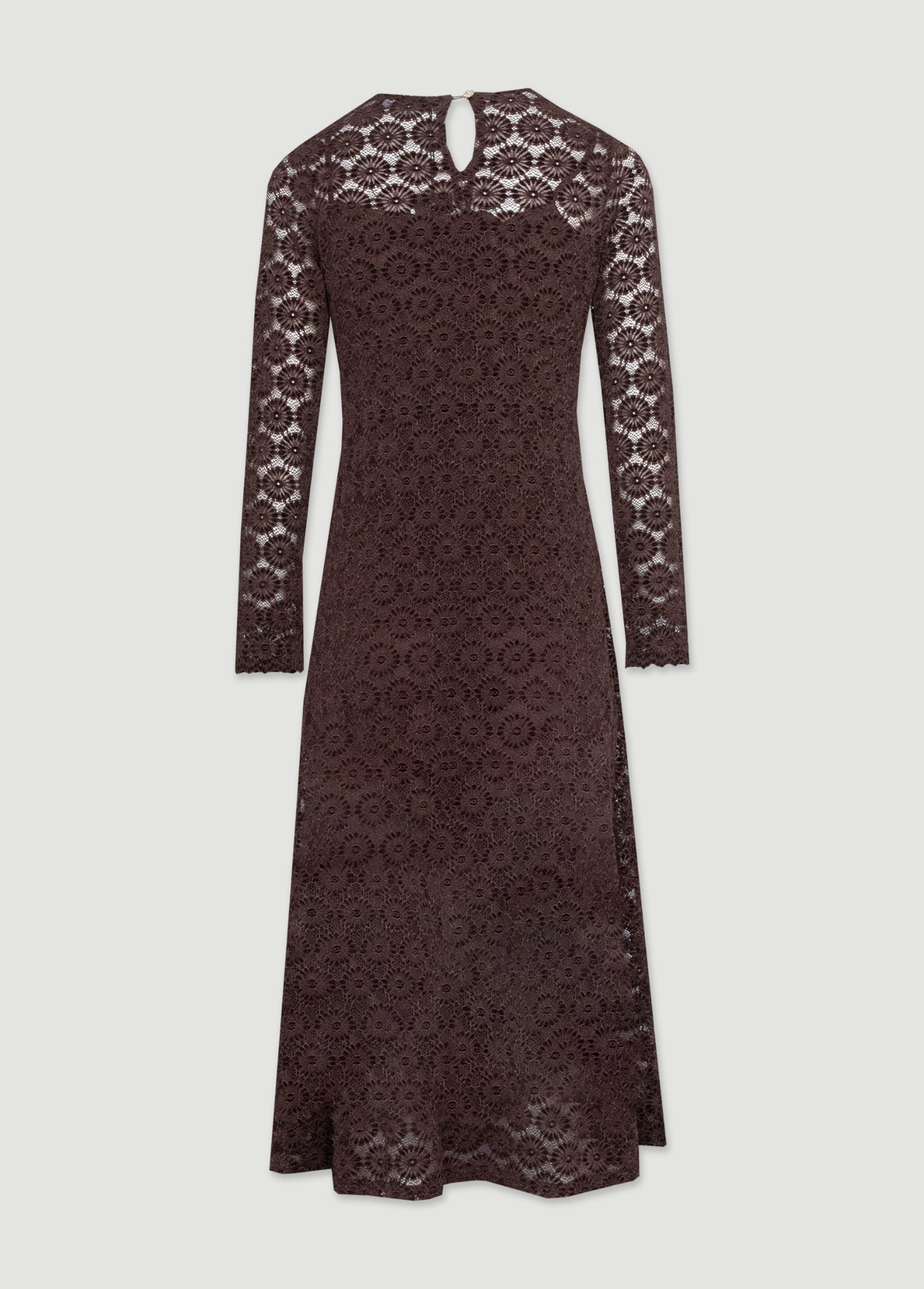 VESTIDO MIDI EM RENDA COM MANGA COMPRIDA E CORTE EVASÉ - FERRACHE