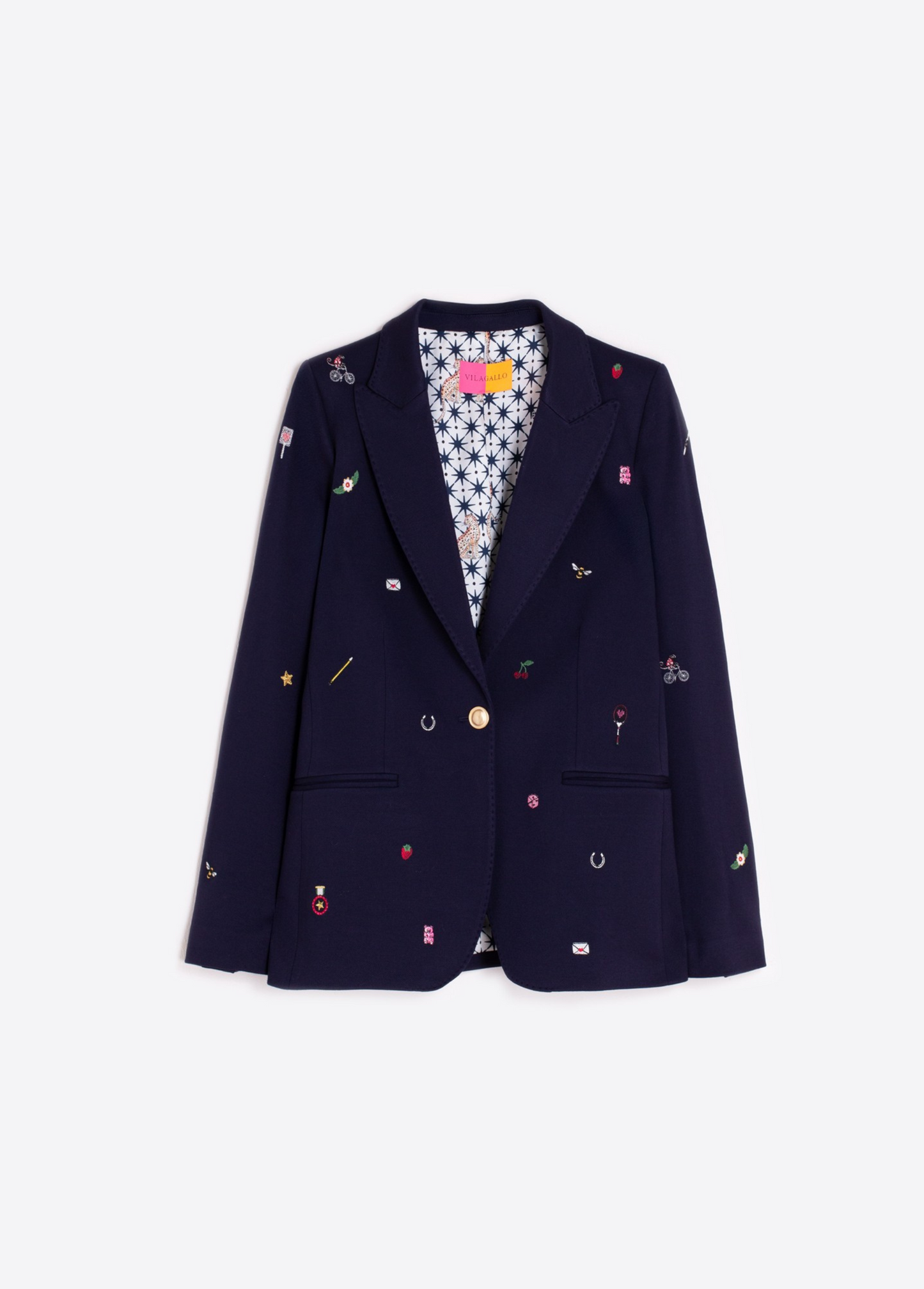 BLAZER AZUL MARINHO COM BORDADOS MULTICOLOR - VILAGALLO