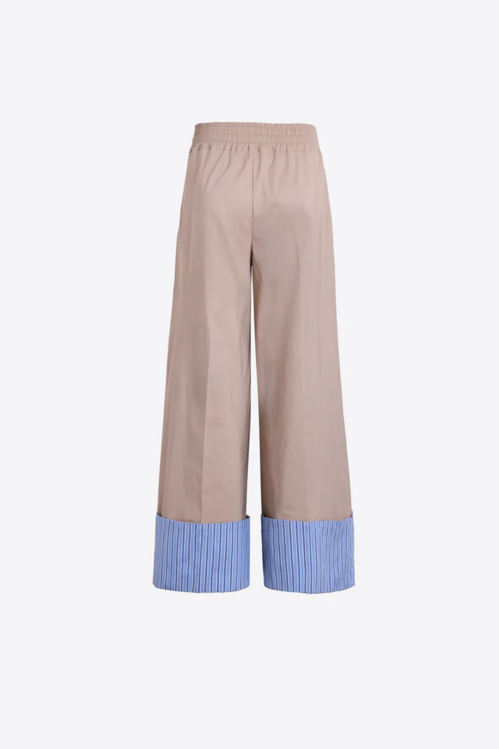 CALÇAS BEGE COM BAINHAS DOBRADA ÀS RISCAS AZUIS - VILAGALLO