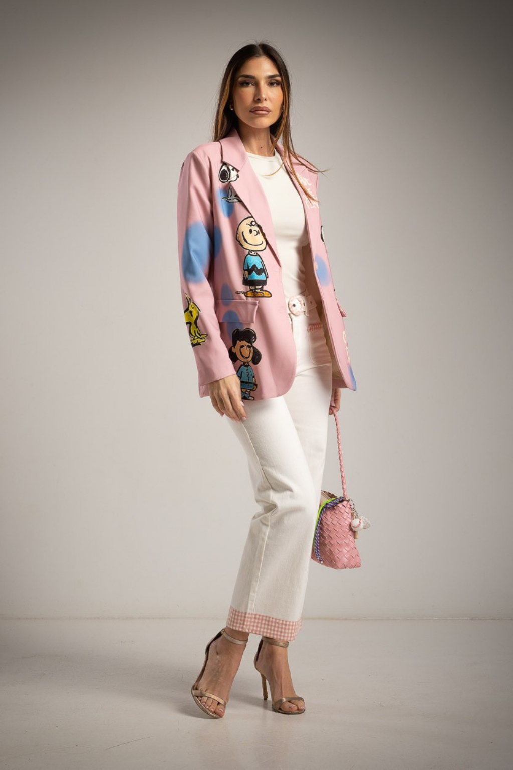 CALÇAS DE GANGA COM PORMENOR DE BAINHA EM QUADRADOS - ALBANO'S