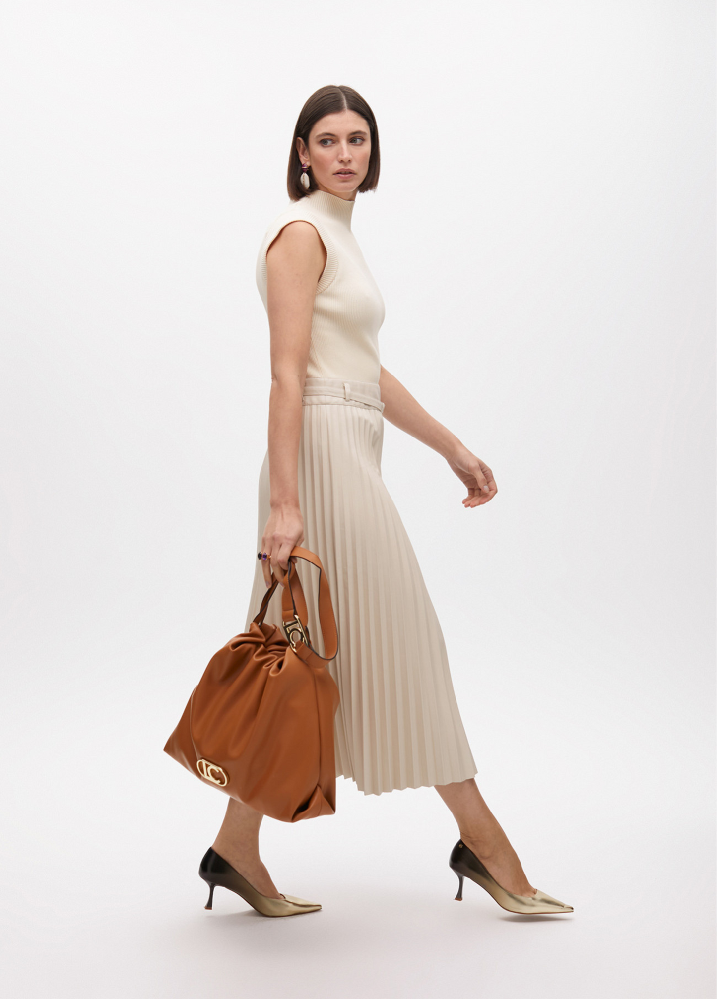 VESTIDO MIDI ELEGANTE COM SAIA PLISSADA E CINTO - LOLA CASADEMUNT