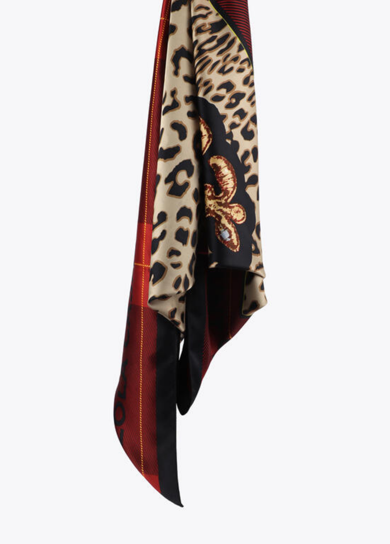 LENÇO ACETINADO ANIMAL PRINT COM XADREZ E BRASĀO LC - LOLA CASADEMUNT