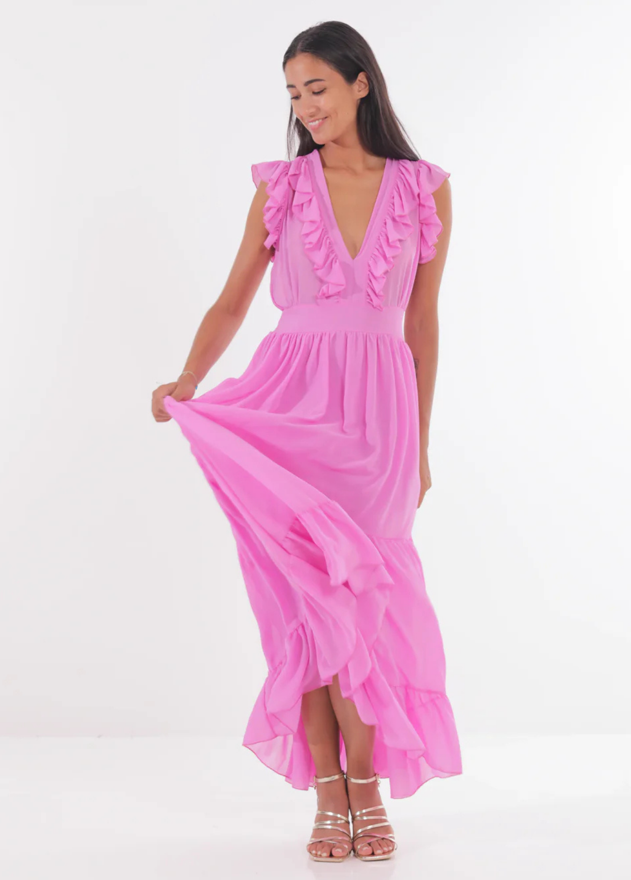 VESTIDO LONGO COM FOLHOS - MIMI MUA