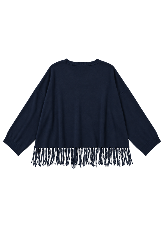 CAMISOLA DE MALHA AZUL COM FRANJAS - BARBARA LEBEK