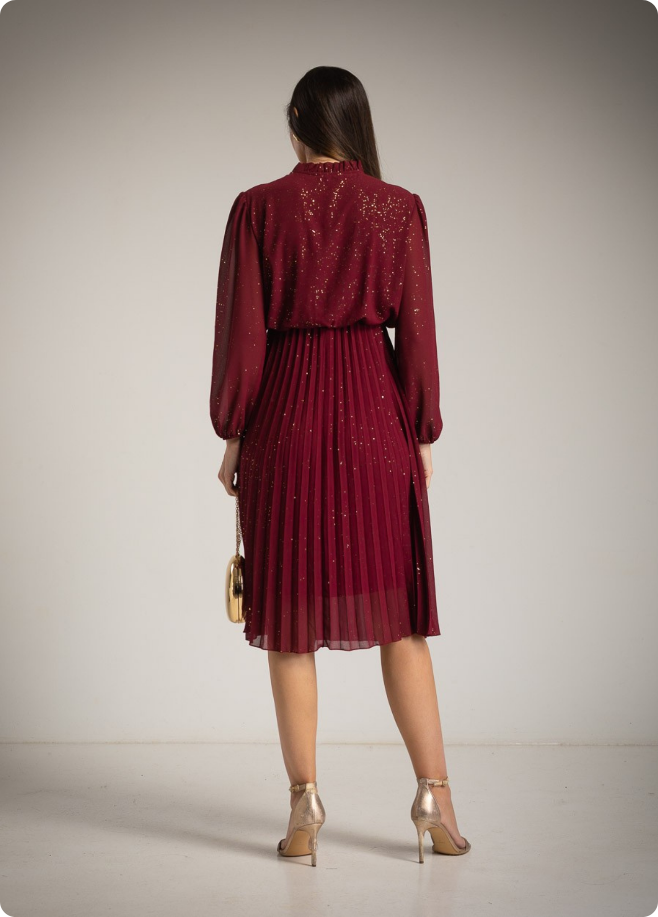 VESTIDO MIDI PLISSADO COM BRILHO - ALBANOS