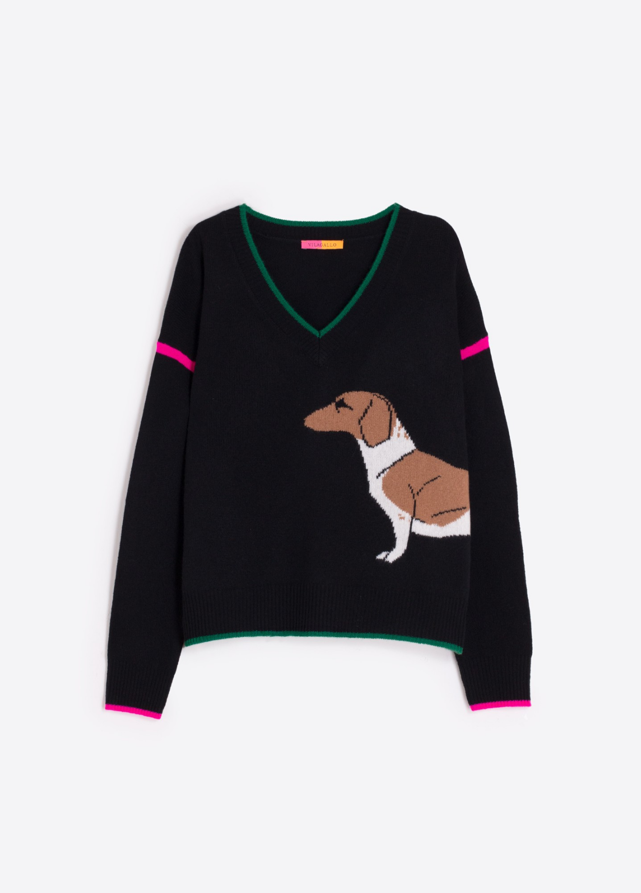 CAMISOLA DE MALHA PRETA COM DACHSHUND - VILAGALLO