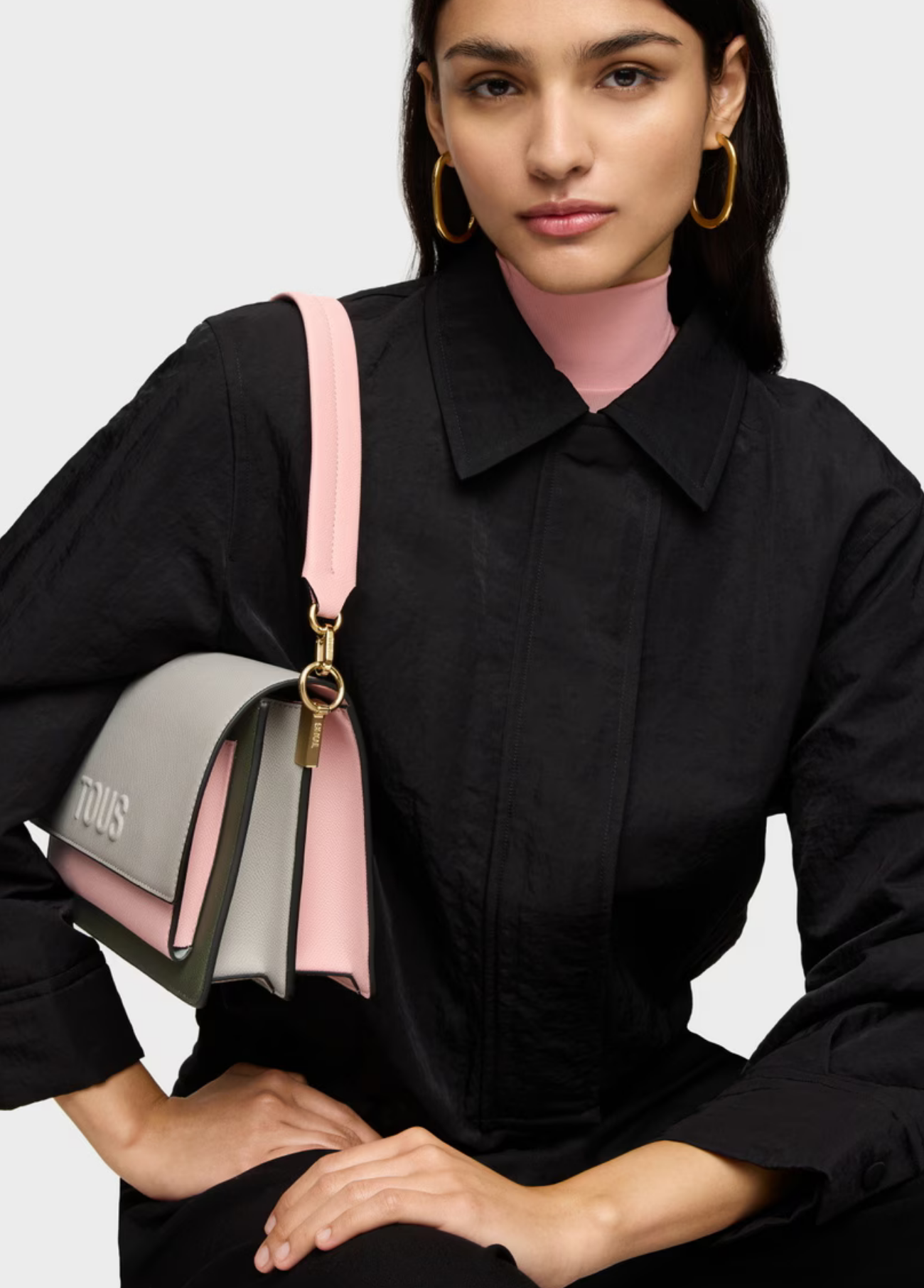 MALA DE TIRACOLO MÉDIA CINZENTA E ROSA AUDREE SAFFIANO - TOUS