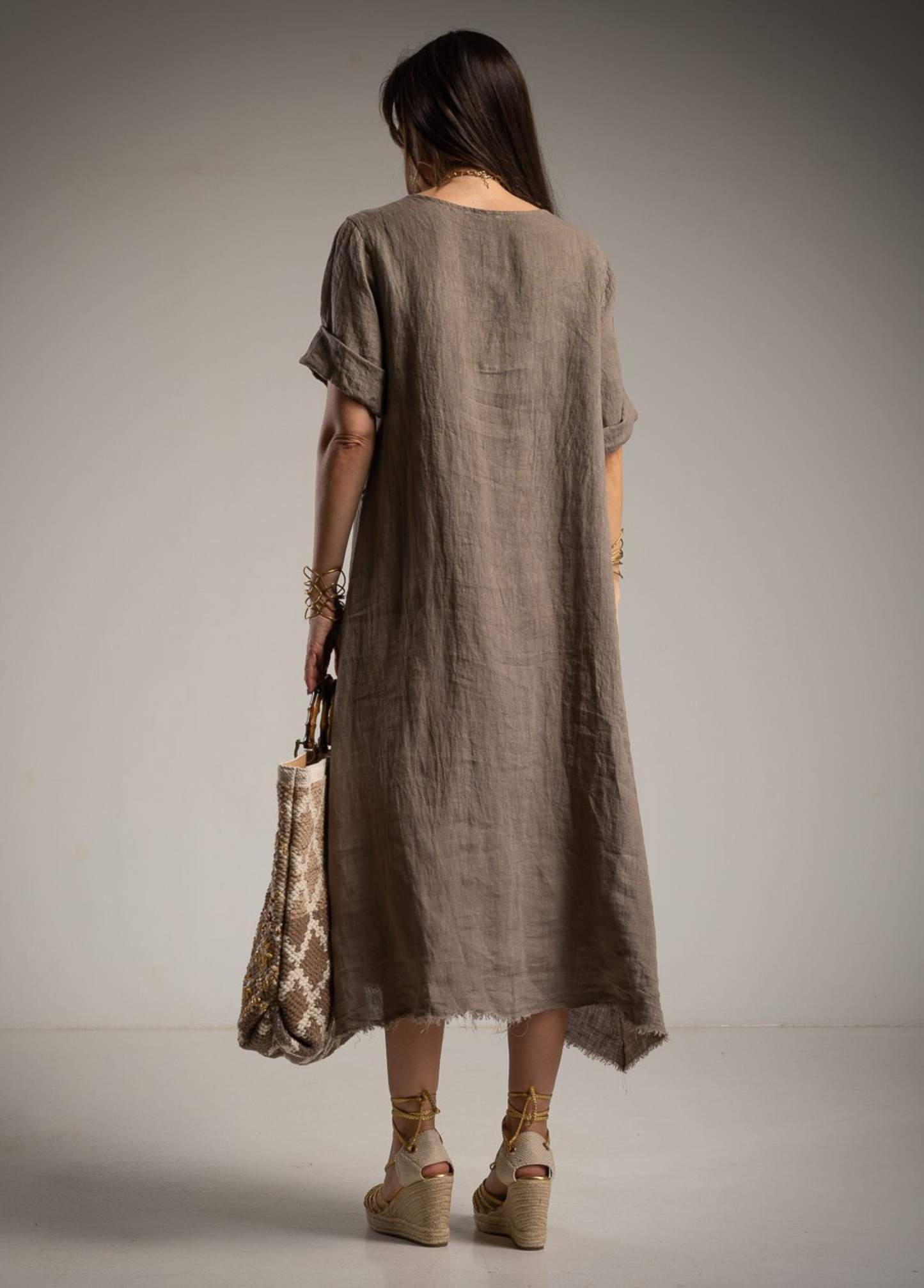 VESTIDO EM LINHO COM DESFIADOS - ALIBY