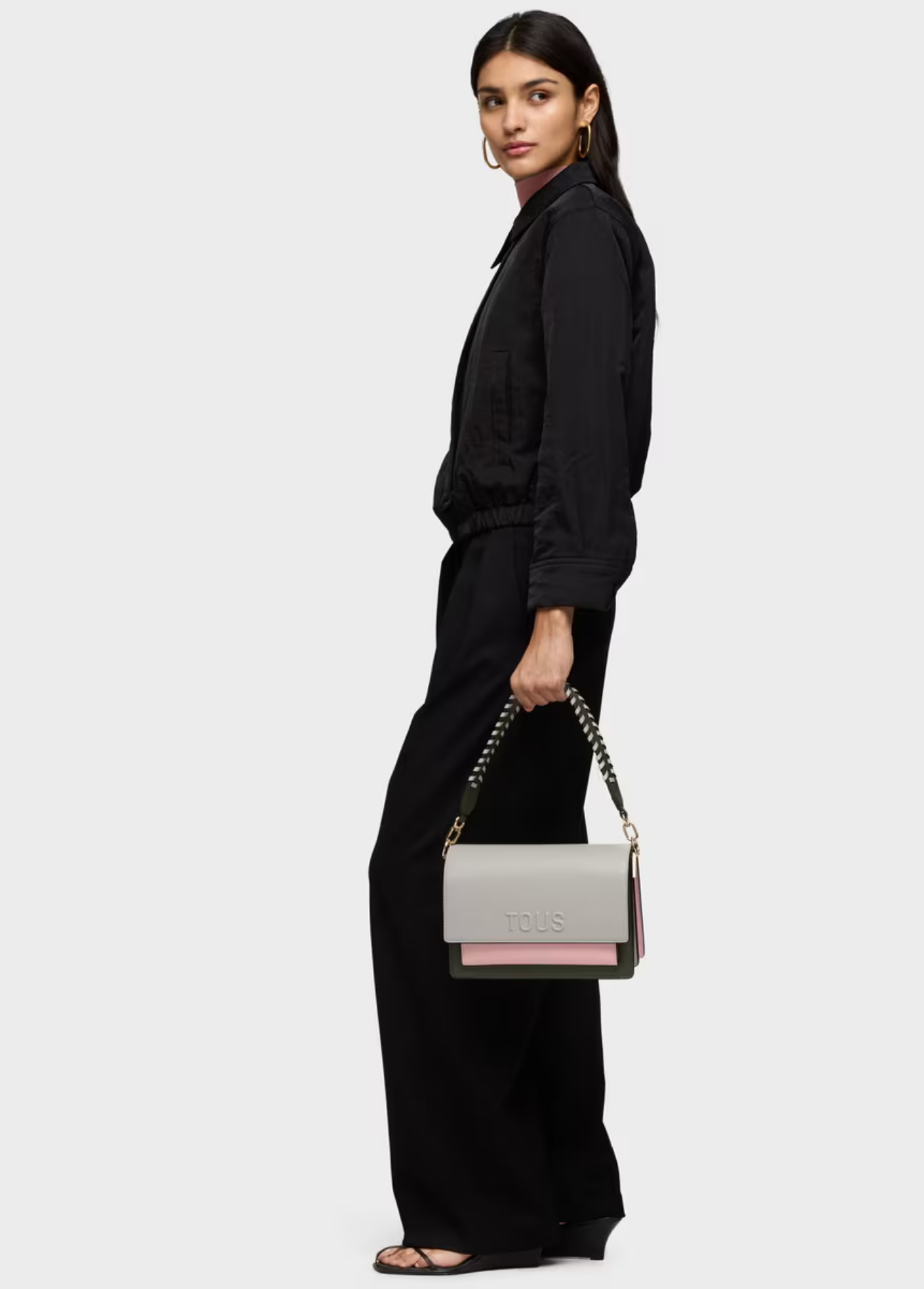 MALA DE TIRACOLO MÉDIA CINZENTA E ROSA AUDREE SAFFIANO - TOUS