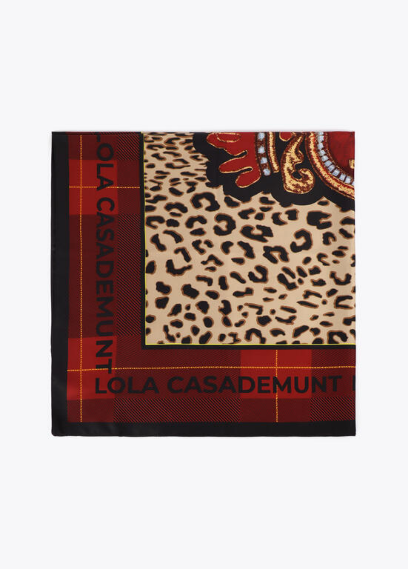 LENÇO ACETINADO ANIMAL PRINT COM XADREZ E BRASĀO LC - LOLA CASADEMUNT