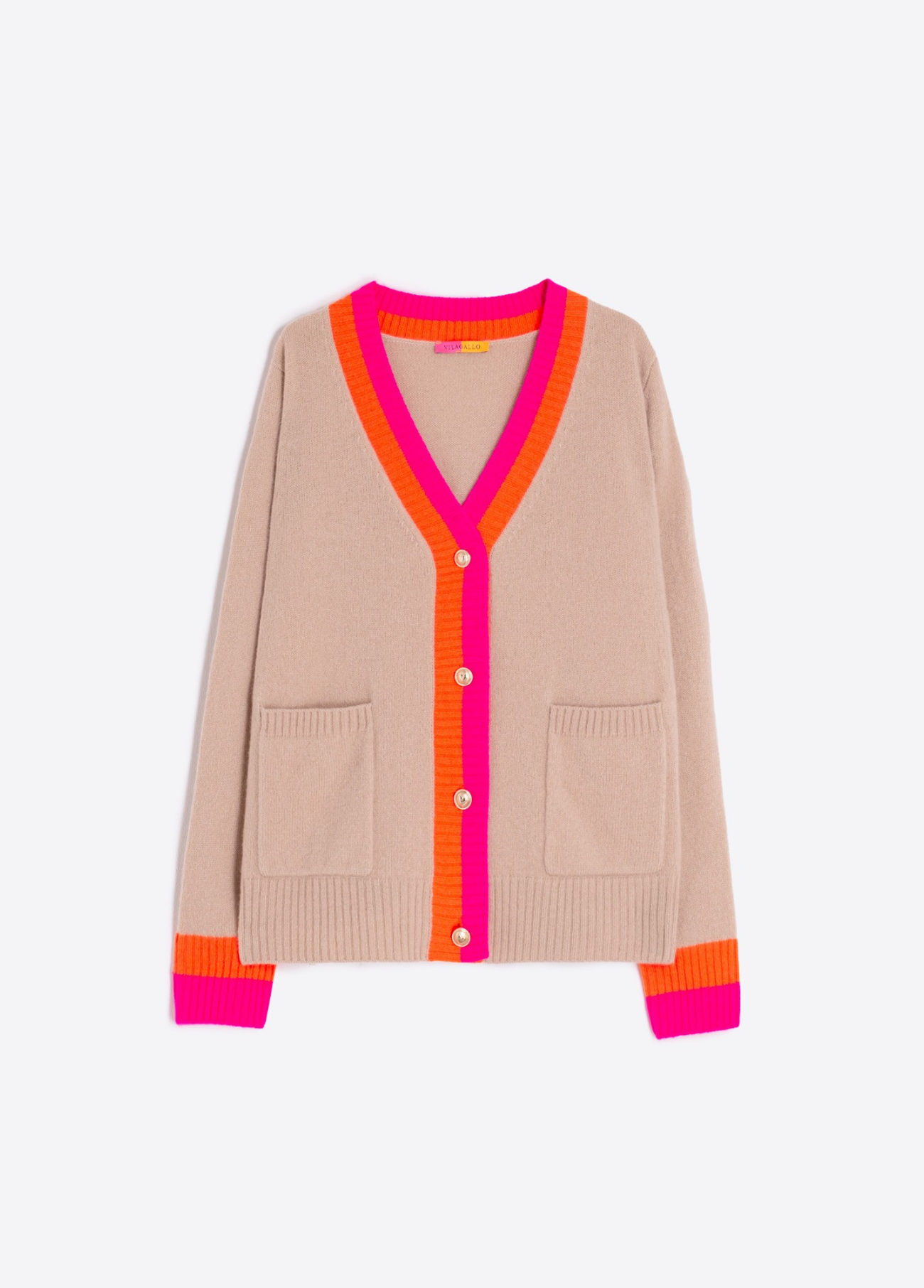 CARDIGAN ALINA DE MALHA BEGE ROSA LARANJA - VILAGALLO