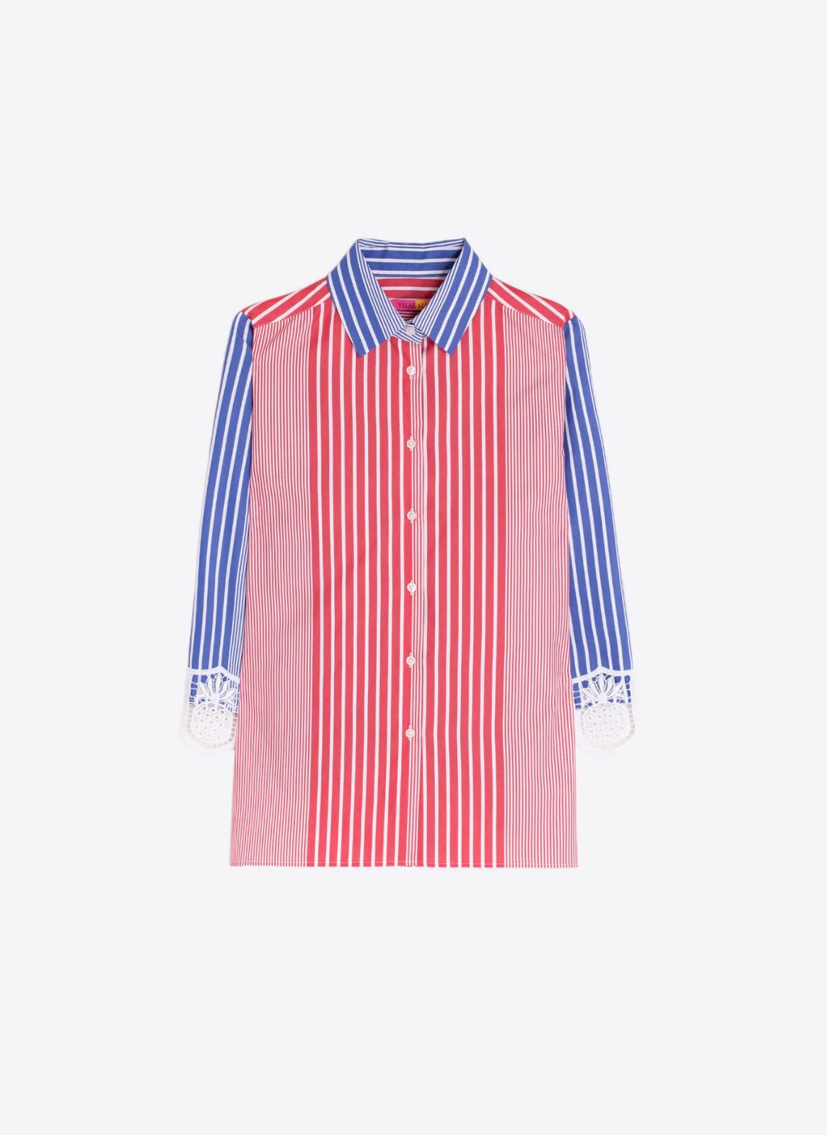 CAMISA COM RISCAIS VERTICAIS E MANGAS 3/4 COM PUNHOS DE RENDA - VILAGALLO