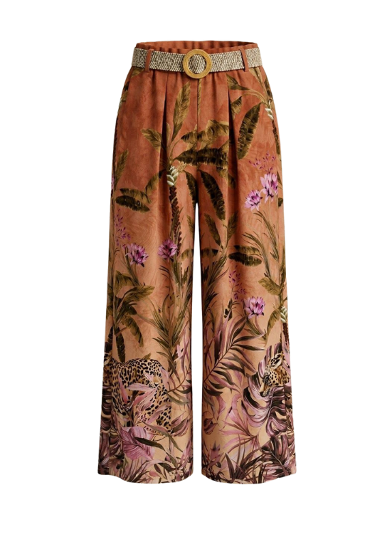CALÇAS PANTALONAS FRESCAS COM ESTAMPADO JUNGLE - ALIBY