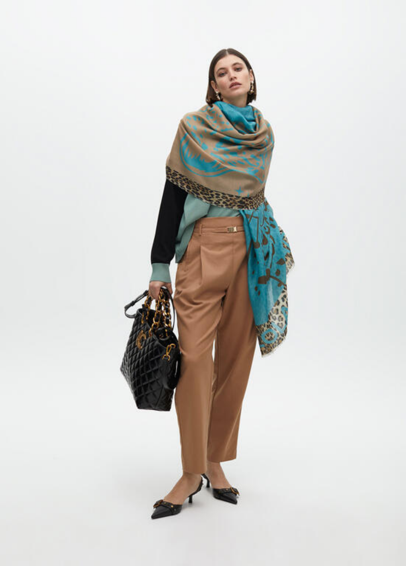 ÉCHARPE TURQUESA COM ESTAMPADO ANIMAL PRINT - LOLA CASADEMUNT