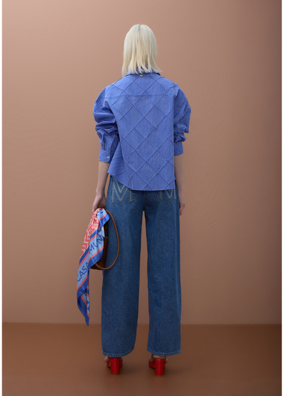 CAMISA OVERSIZE EM POPELINE COM TEXTURA DE LOSANGULOS - LOLA CASADEMUNT