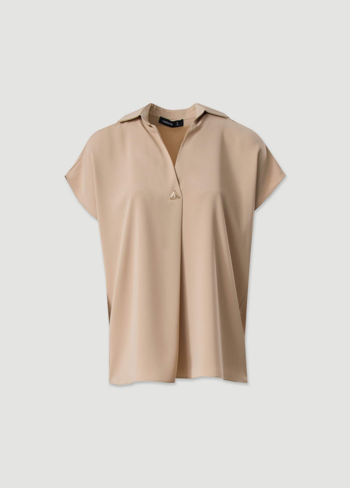 BLUSA FLUÍDA DE MANGA CURTA E COM COLARINHO - FERRACHE