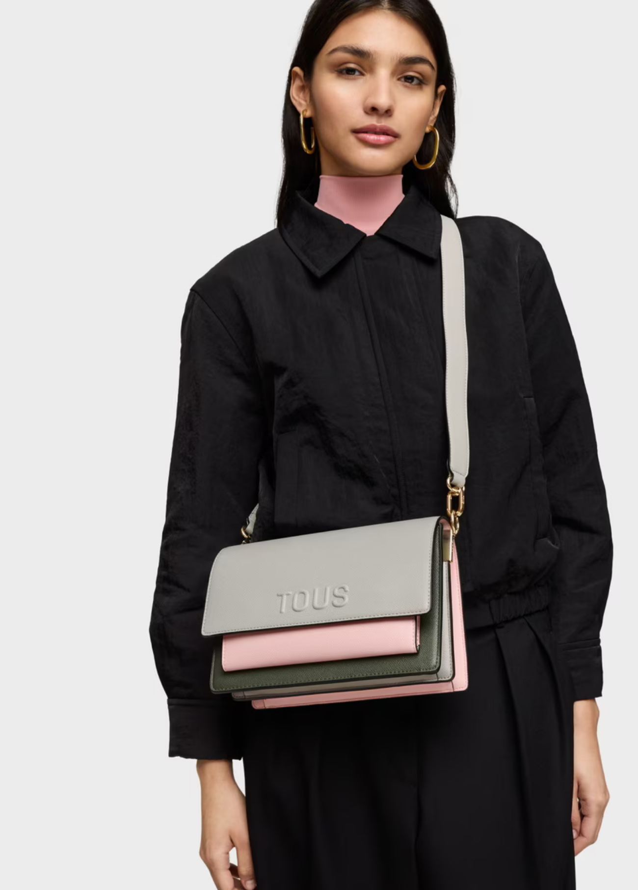 MALA DE TIRACOLO MÉDIA CINZENTA E ROSA AUDREE SAFFIANO - TOUS