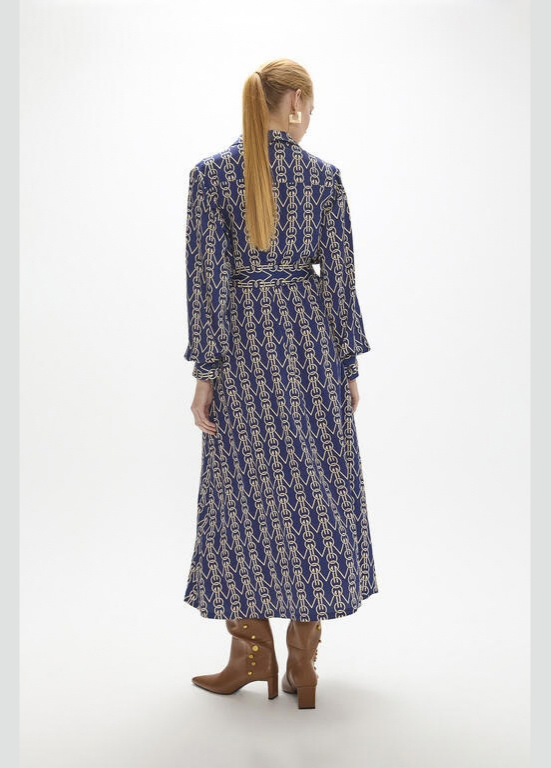 VESTIDO EM VISCOSE AZUL ESTAMPADO GEOMÁTRICO - LOLA CASADEMUNT