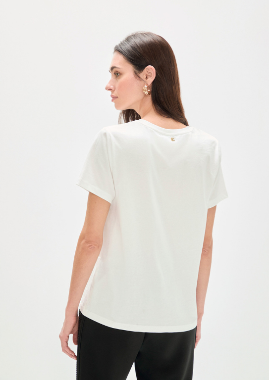 T-SHIRT ALGODÃO BRANCO COM STRASS NO PEITO - LOLA CASADEMUNT