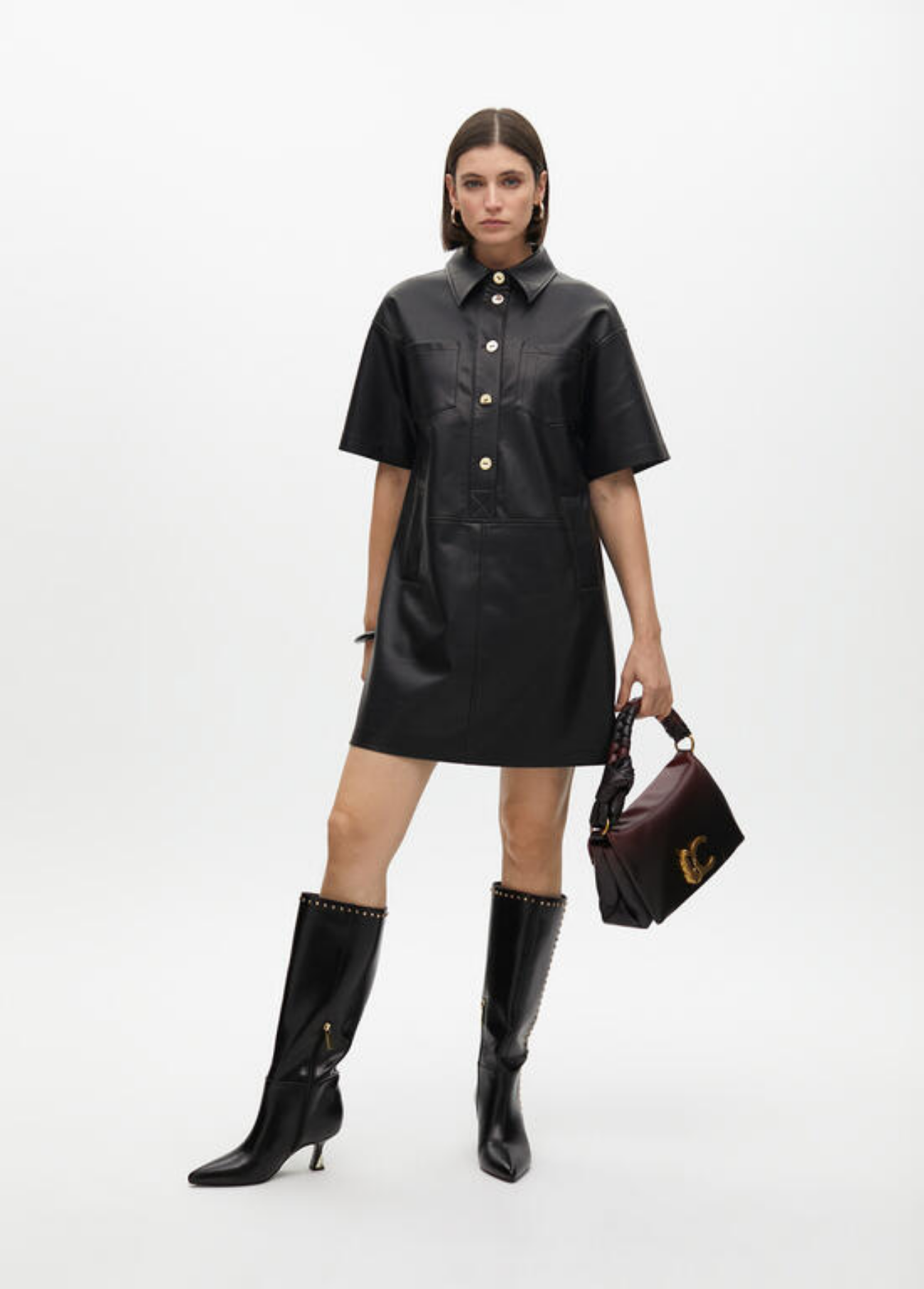 VESTIDO PRETO CAMISEIRO EM ECOPELE - LOLA CASADEMUNT
