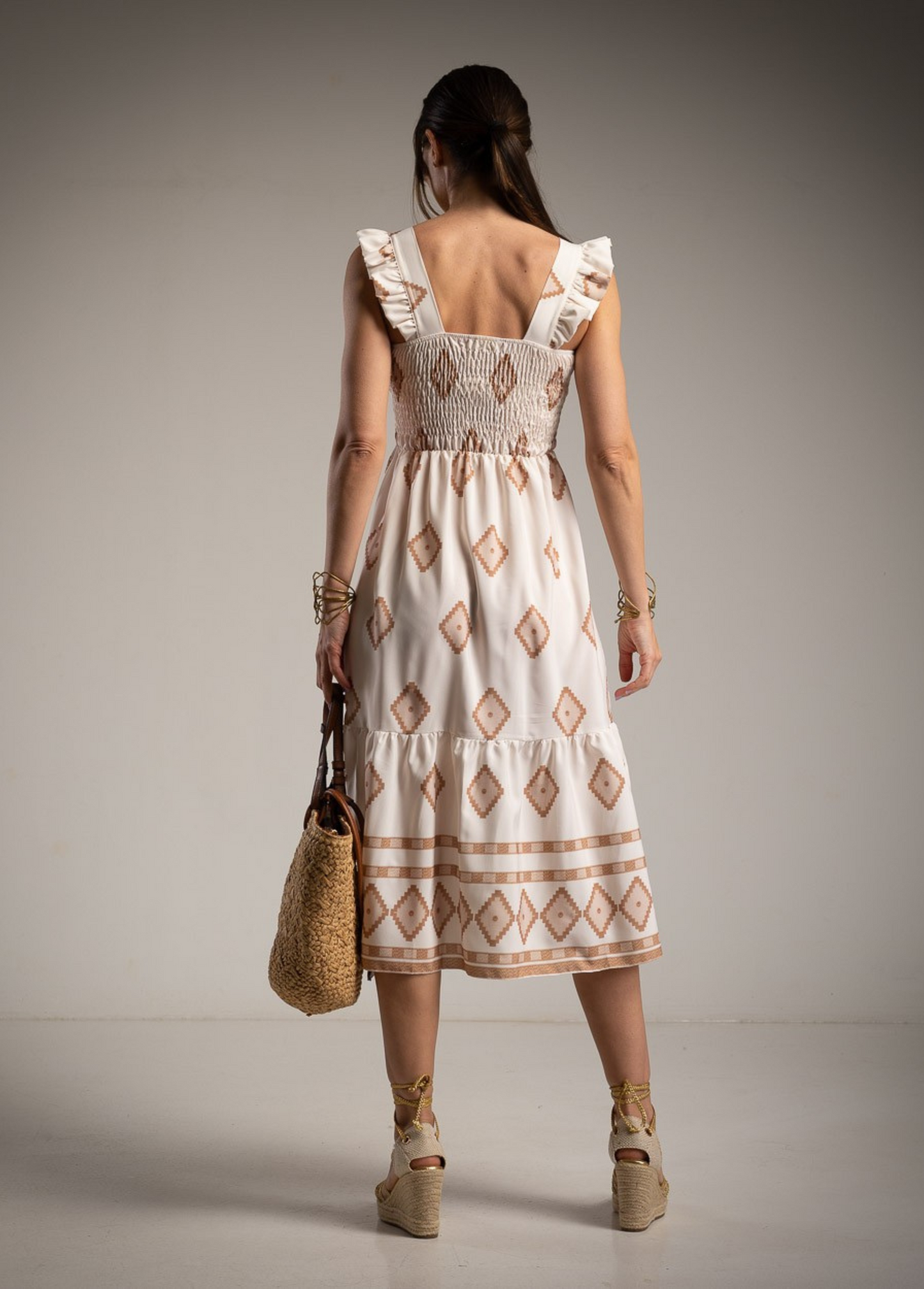VESTIDO ESTAMPADO ÉTNICO FOLHO NA ALÇA - ALIBY