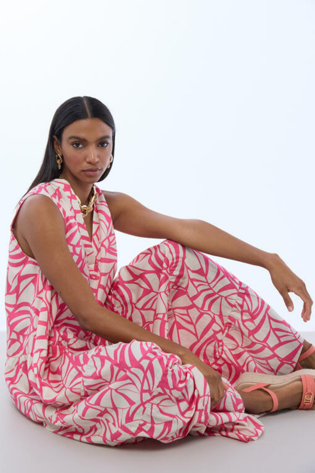 VESTIDO ESTAMPADO ROSA E CRU - LOLA CASADEMUNT